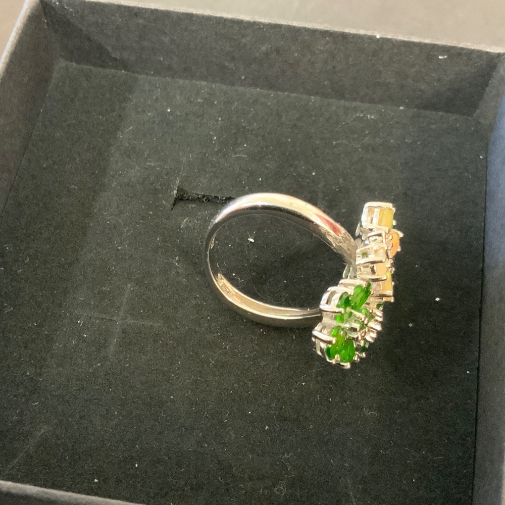 Sterling Silver Diopside and Ethiopian Opal Floral Butterfly Ring - Picture 4 of 6